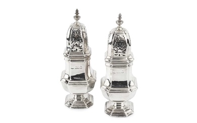A pair of George V silver sugar castors, of heavy...