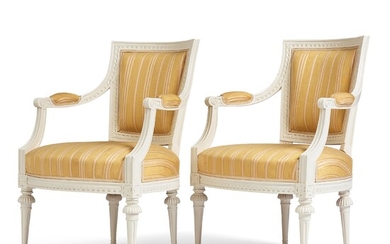 A pair of Gustavian late 18th century armchairs by Lars Söderholm (master in Stockholm 1789-1794).