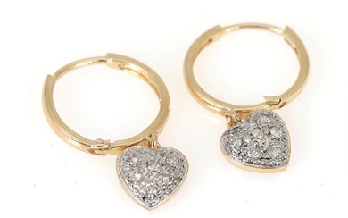 A pair of diamond ear pendants in the shape of a heart...