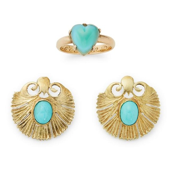 A pair of turquoise stud earrings.