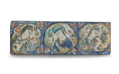 A panel of three Kubachi figural pottery tiles Persia, 17th...