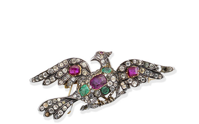 A paste and gem-set bird brooch