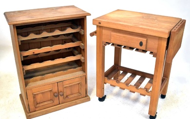 A pine kitchen wall-hanging unit with four racks for bottles...