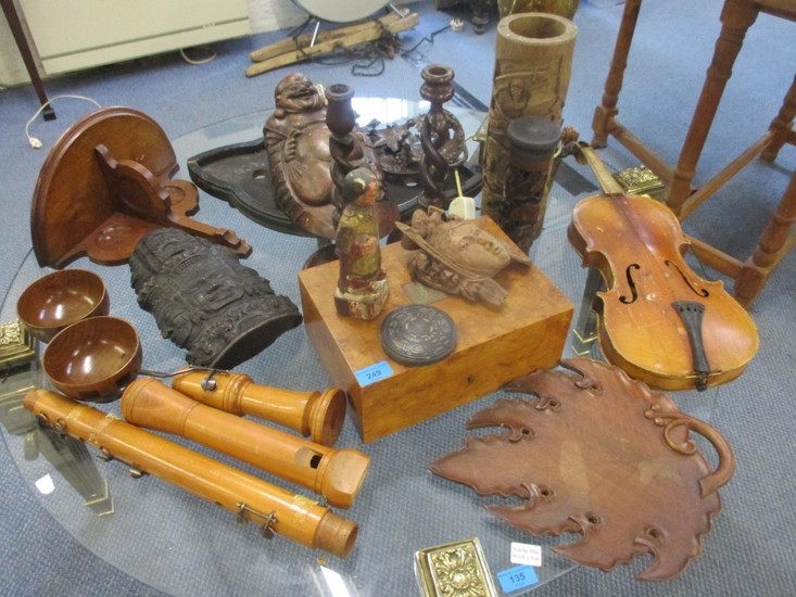 A quantity of treen items to include a pair of mahogany barl...