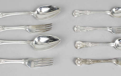 A selection of George IV, William IV and early Victorian silver flatware in King's pattern. (11).