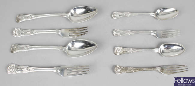 A selection of George IV, William IV and early Victorian silver flatware in King's pattern. (11).