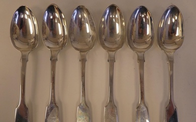 A set of six early Victorian silver fiddle pattern dessert s...