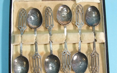A set of six silver Arts & Crafts beaten teaspoons, each...
