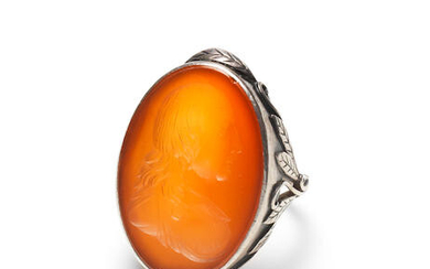 A silver and carnelian intaglio ring, of a man, late 19th century