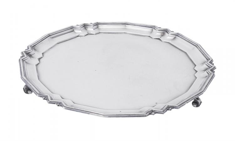 A silver shaped circular salver by C. J. Vander Ltd