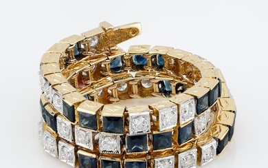 (AIG Certified) - Sapphire (3.86) Cts (30) Pcs Diamond (1.01) Cts (30) Pcs - Bracelet - 18 kt. White gold, Yellow gold