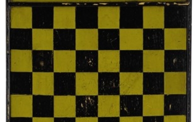 AMERICAN YELLOW AND BLACK PAINTED WOODEN CHECKER GAMEBOARD, LATE 19TH CENTURY
