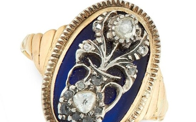 AN ANTIQUE DIAMOND AND BLUE GLASS DRESS RING, 19TH