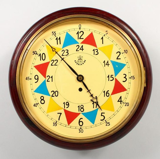 AN RAF STYLE CIRCULAR "SECTOR" WALL CLOCK, with fusee