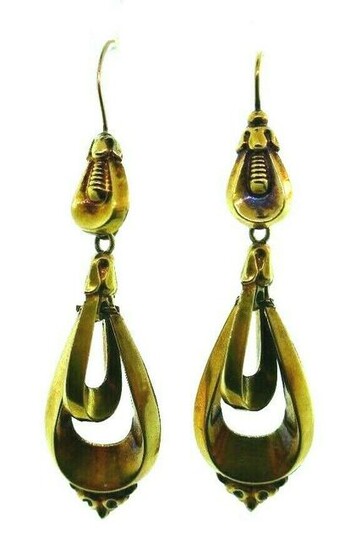 ANTIQUE 9k Yellow Gold Dangle Earrings on Wire Circa