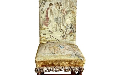 ANTIQUE WALNUT HALL CHAIR WITH NEEDLEPOINT FABRIC