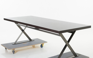 ANTONIO CITTERIO, dining table, "Pathos", Maxalto, B&B Italia. dark stained wood, patinated steel legs.