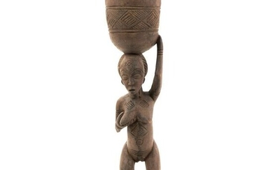 African Congo Luba Kabila Bowl FIgure Sculpture
