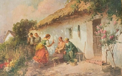 Agoston Acs Oil On Canvas Village Scene