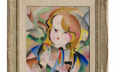 Alice Bailly (1872-1938), "Etude pour l'Enfant aux poules", huile sur toile, signée et datée 1913, 41,5x33 cm