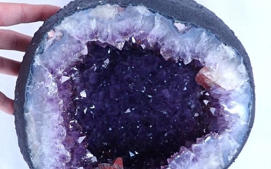 Amazing Amethyst Drusewith Beautiful Calcite Crystal, Uruguay - 220×150×240 mm - 12500 g