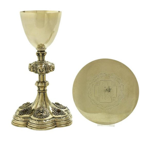 American Sterling Silver Gilt Chalice and Paten
