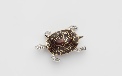 An 18k gold enamel and diamond turtle brooch.