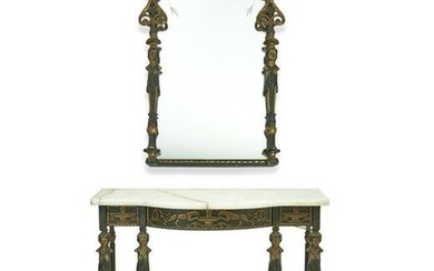 An Empire-style cast iron console and wall mirror set