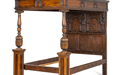 An English Oak and Marquetry Canopy Bed