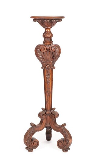 An Italian Carved Walnut Plant Pedestal, late 19th century, with...