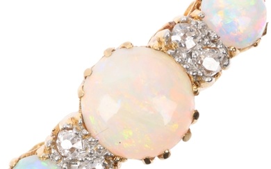An early 20th century 18ct gold seven stone opal and diamond...