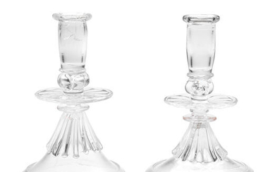 An exceptional pair of early glass candlesticks, probably French, late 17th century