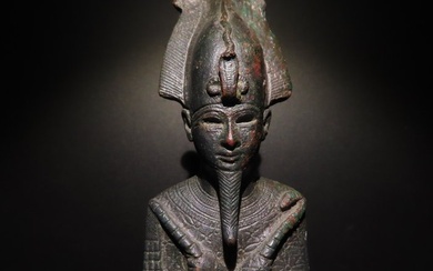 Ancient Egyptian Bronze Beautifully decorated God Osiris. 24,5 cm H. Important.