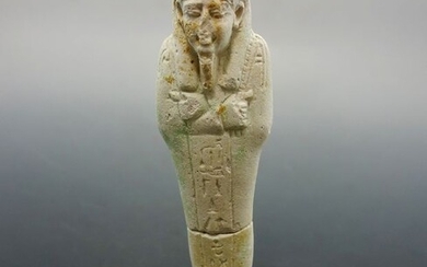 Ancient Egyptian Faience Ushabti With Hieroglyphs To Body - 111mm height - (1)