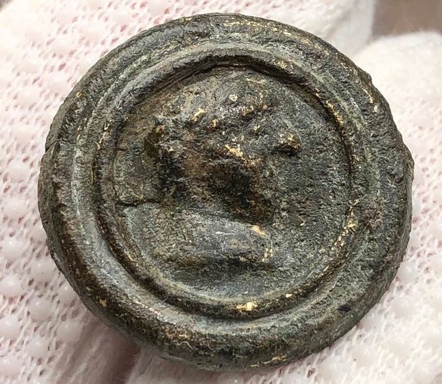 Ancient Roman Bronze Military Bronze Phalera with a Male bust right.