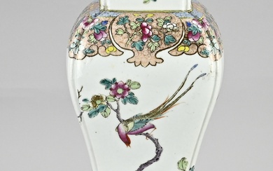 Antieke Familie Rose vaas(lamp), H 33 cm.