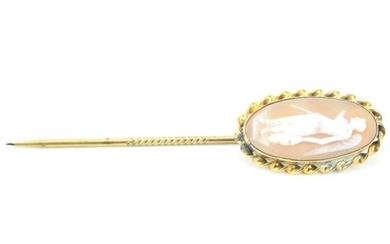 Antique 19th C 10k Gold & Angel Cameo Stick Pin