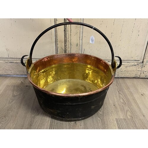 Antique 19th century French copper and brass pot of large si...