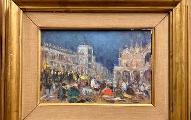 Antique American School Impressionist Oil Painting of St.Marks Venice Italy