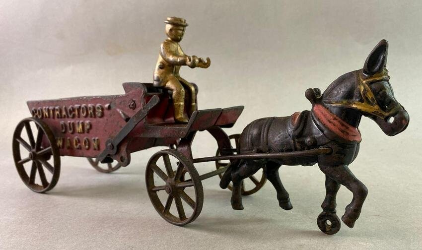 Antique Arcade Cast Iron Contractors Dump Wagon