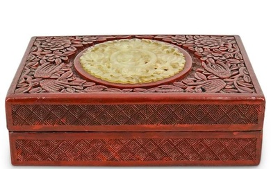 Antique Chinese Carved Jade & Cinnabar Box
