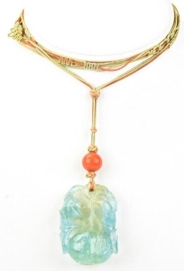 Antique Chinese Hand Carved Aquamarine & Coral