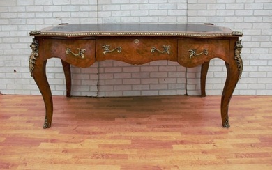 Antique French Louis XV Style Ornate Leather Top Bureau Plat Desk with Figural Mounts