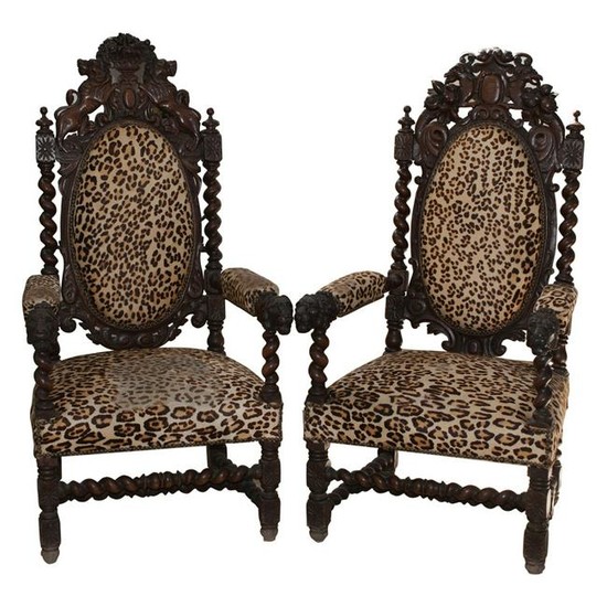 Antique French Wooden Throne Chairs