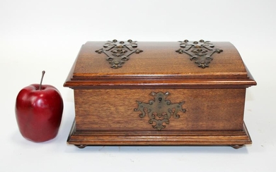 Antique French mahogany jewelry box with copper