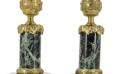 Antique Marble & Gilt Bronze Candle Holders