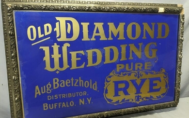 Antique Old Diamond Wedding Pure Rye Glass Advert Sign