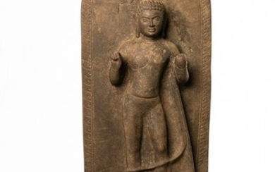 Antique Stone Stele Dvaravati Style Thai Teaching