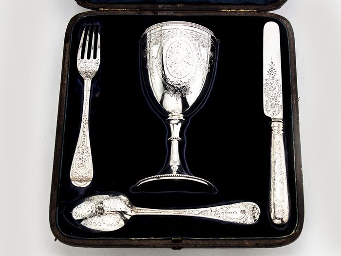 Antique Victorian goblet set- .925 silver - Edward & John Barnard - U.K. - 1866