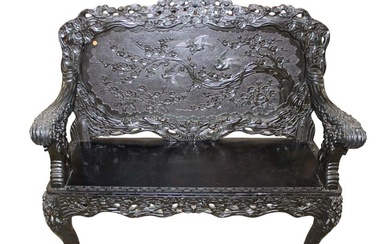 Antique believed to Japanese Meiji period carved bench